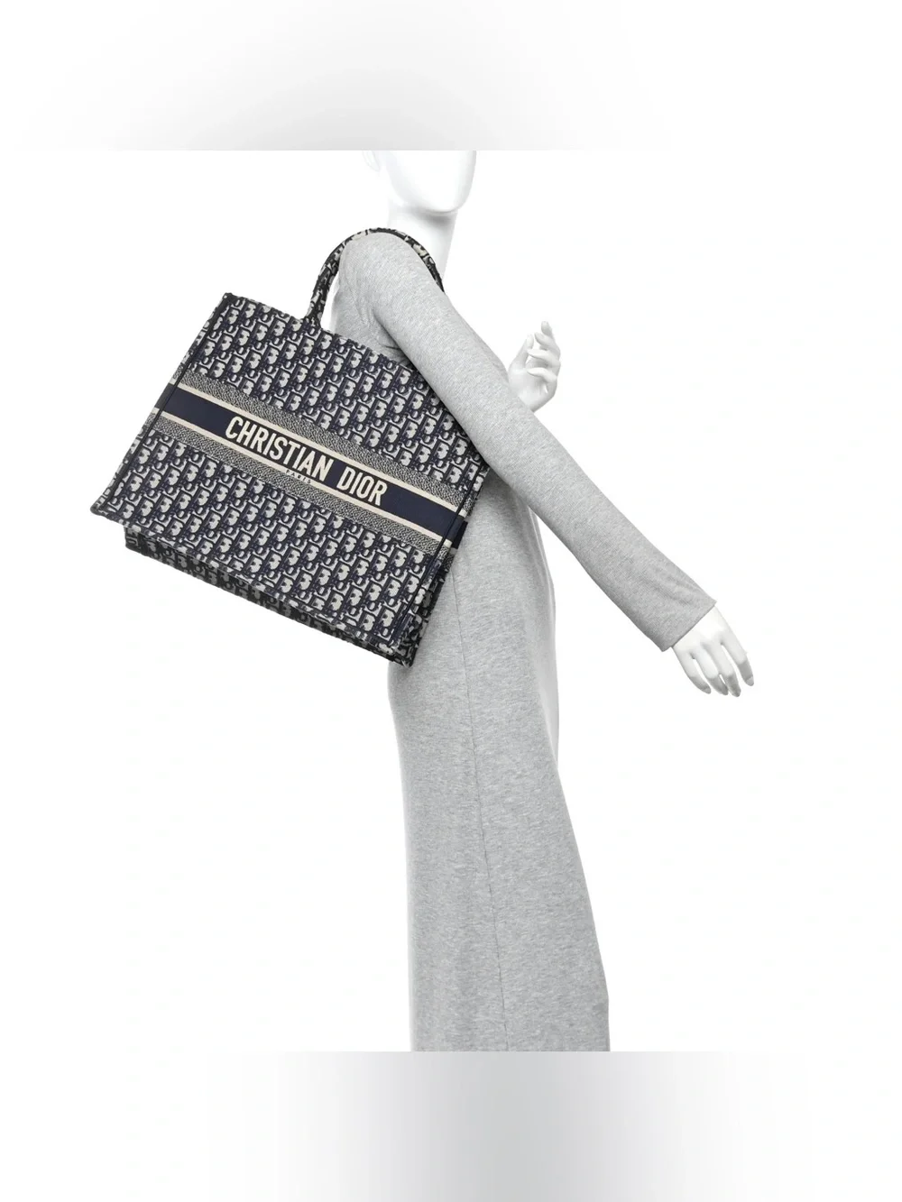 NWT Christian Dior Large Ecru & Blue Dior Oblique Book Tote Bag with Receipt